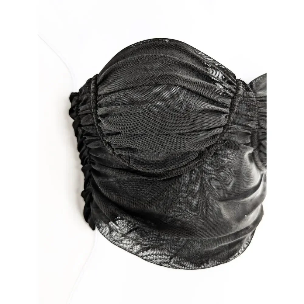 Black Strapless Bustier Corset Tulle Crop Top Nocturne - Picture 5 of 12